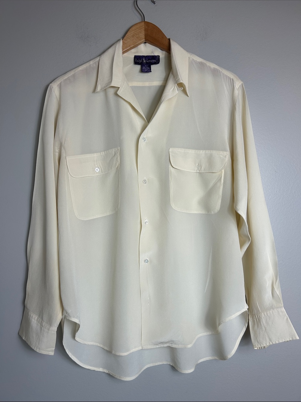 ✨ Ralph Lauren 100% Silk Button-Front Blouse | Women’s Size 12 | ivory